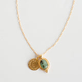 Emerald Pendant + Coin Necklace