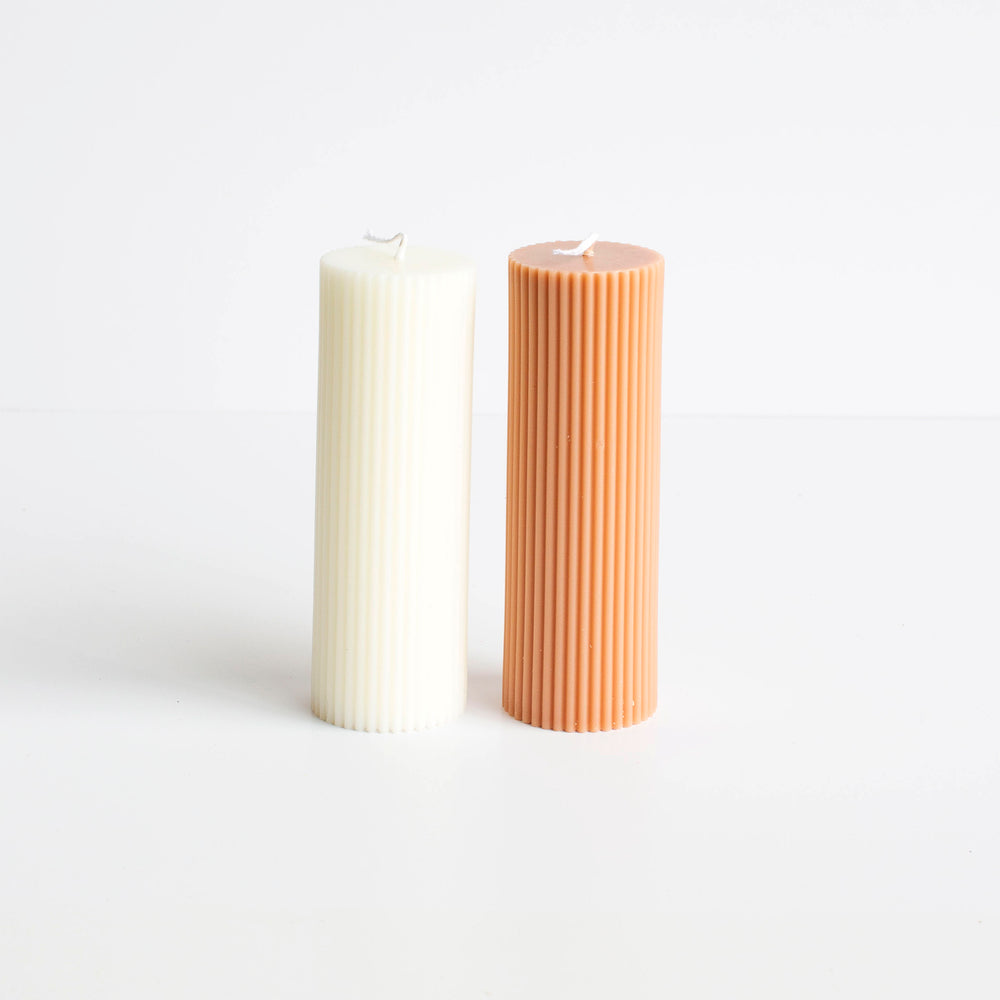Pleated Pillar Candle in Latte