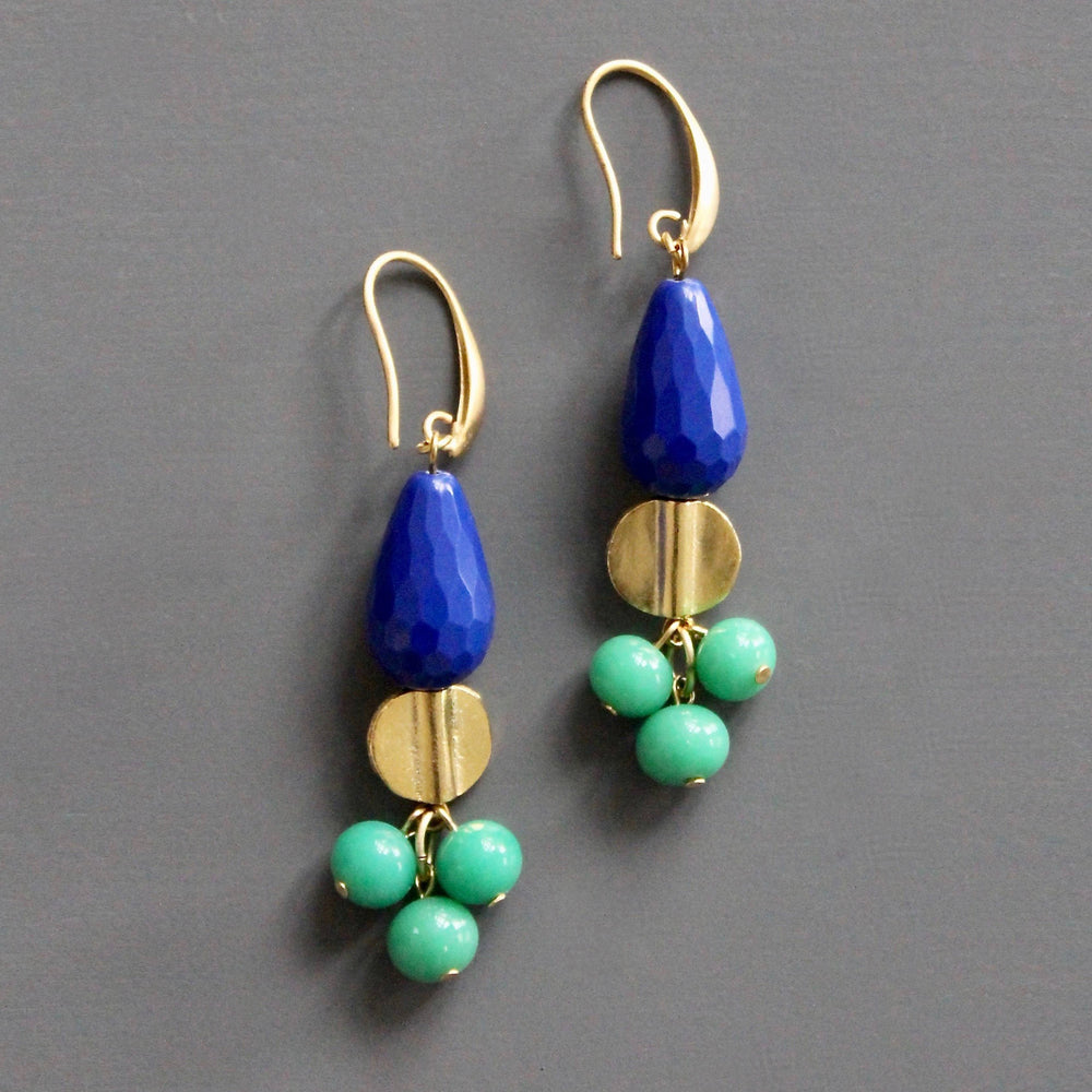 Blue + Green Cluster Earrings