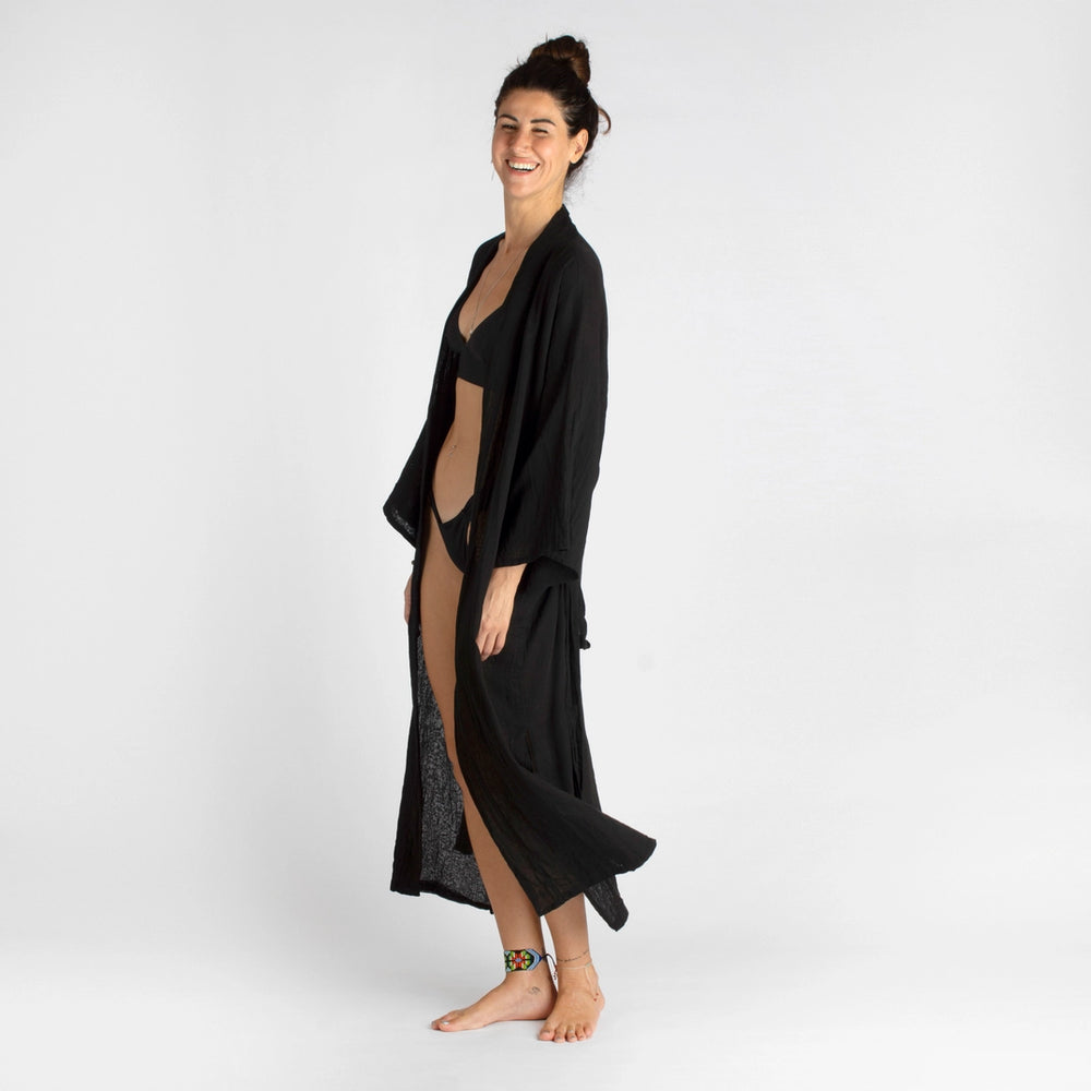 Black Cotton Gauze Kimono