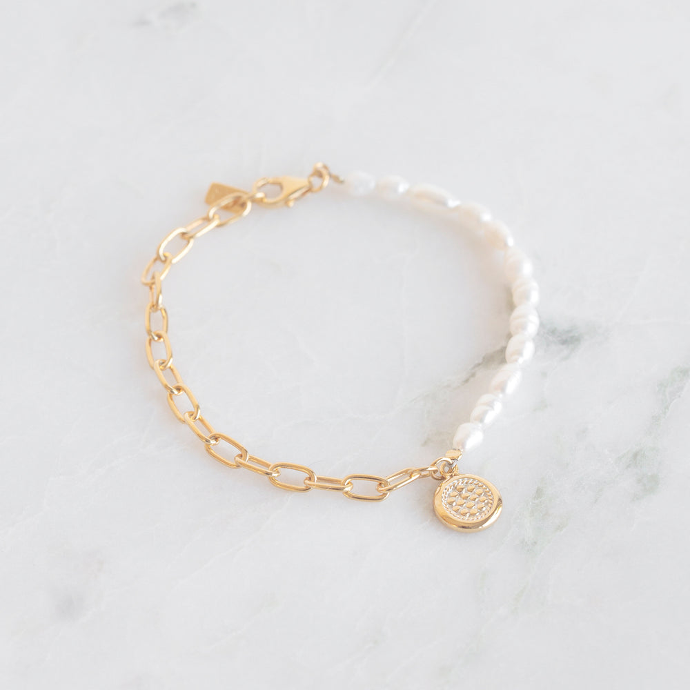 Beaded Pearl + Chain Charm Bracelet