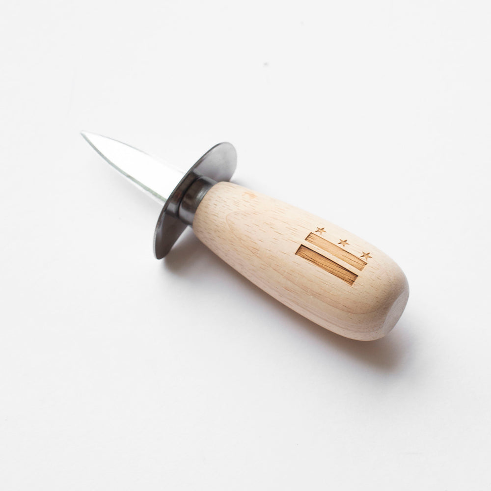 Oyster knife with wooden holder