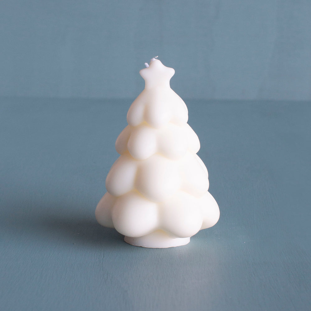Bubbly Xmas Tree Candle in White