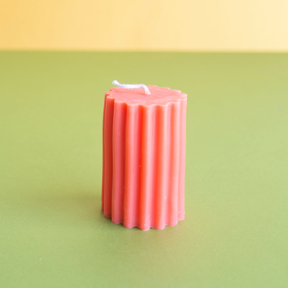 Lined Pillar Candle in Coral