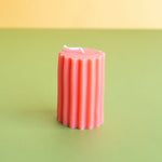 Lined Pillar Candle in Coral