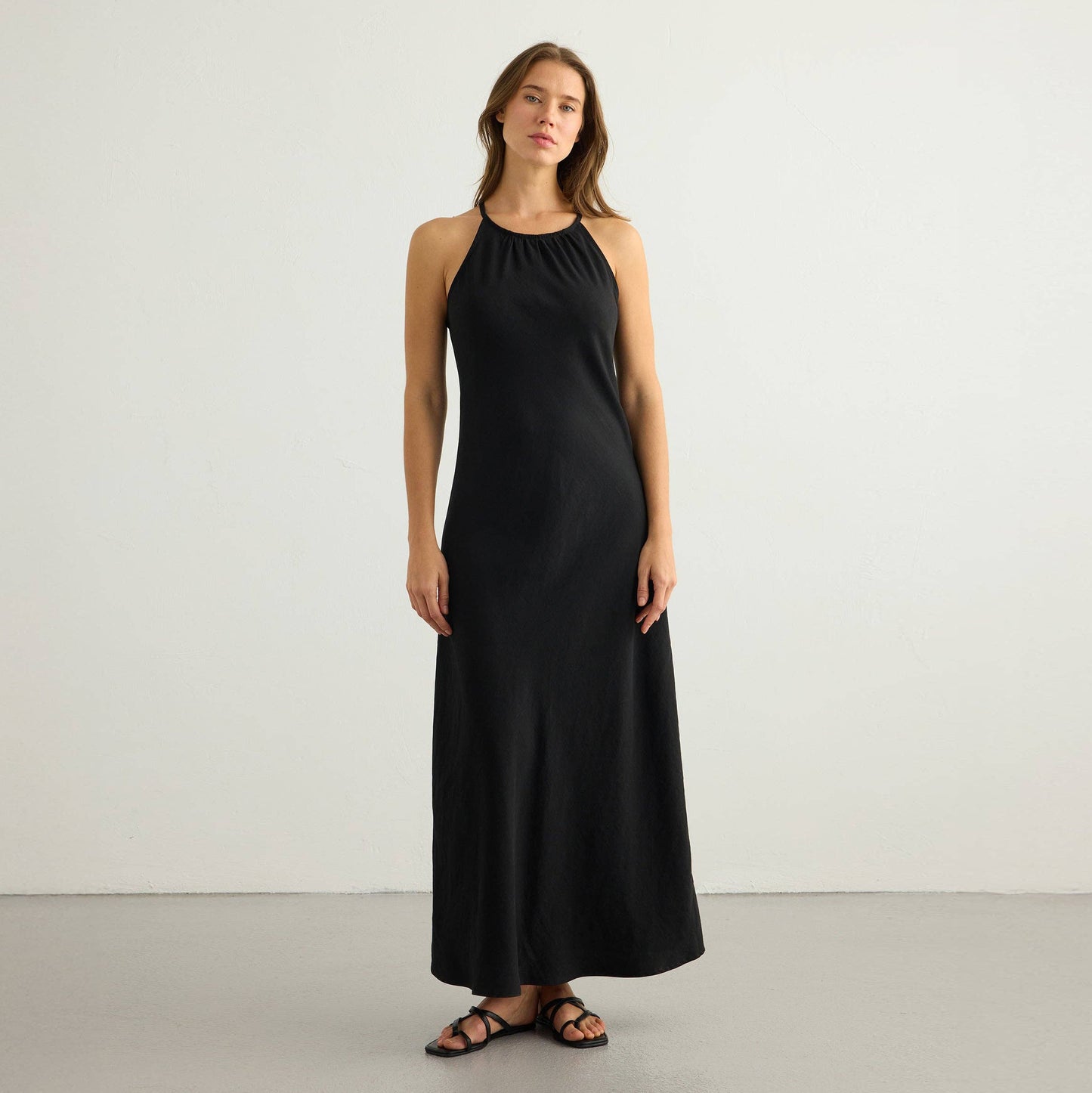 halter strap maxi dress Naia Halter Linen Maxi Dress