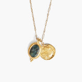 Emerald Pendant + Coin Necklace