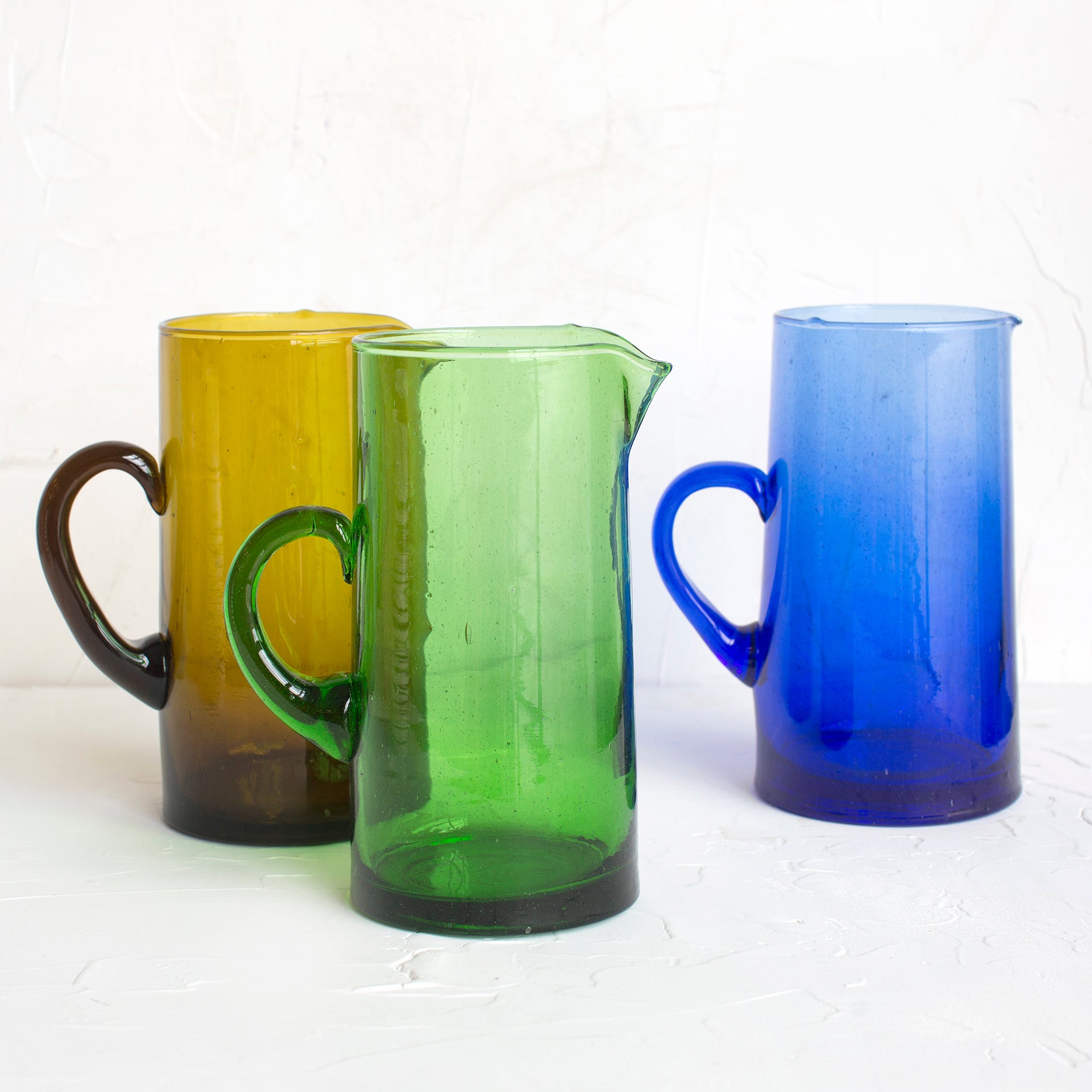 Moroccan Recycled Glass Pitcher - Blue
