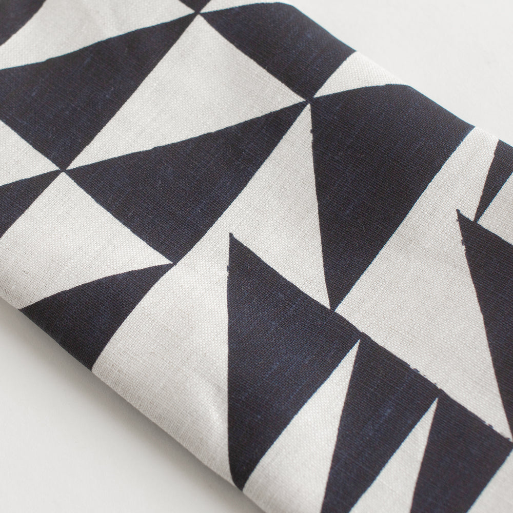 Navy Triangles Linen Tea Towel