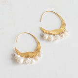 Crescent White Pearl + Gold Hoop Earrings