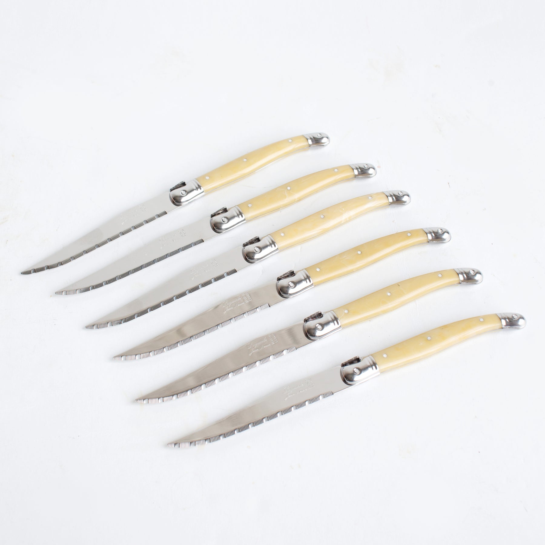 French Home Set of 4 Laguiole Steak Knives, Pearlized White