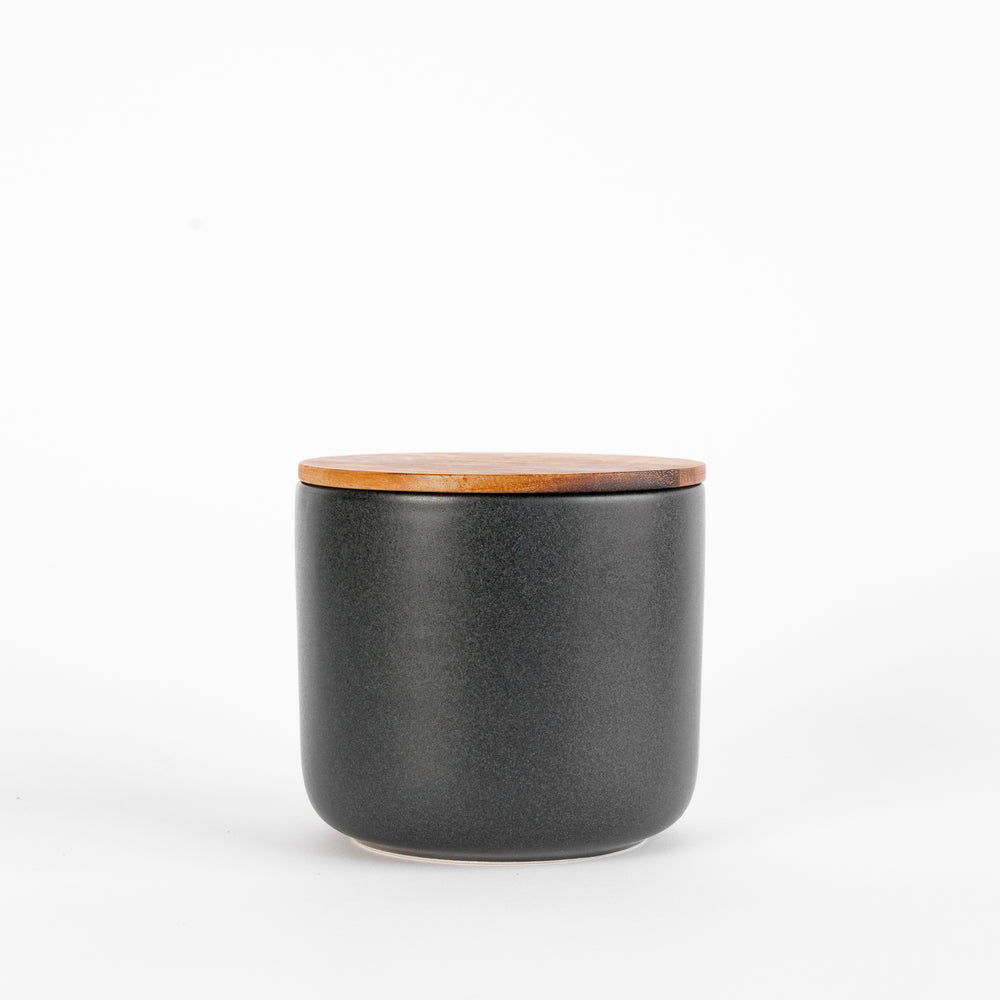 Black Stoneware Container with Acacia Lid