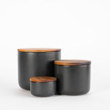 Black Stoneware Container with Acacia Lid