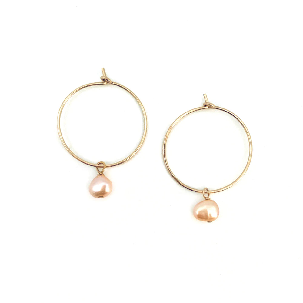 Peach Pearl Hoop Earrings